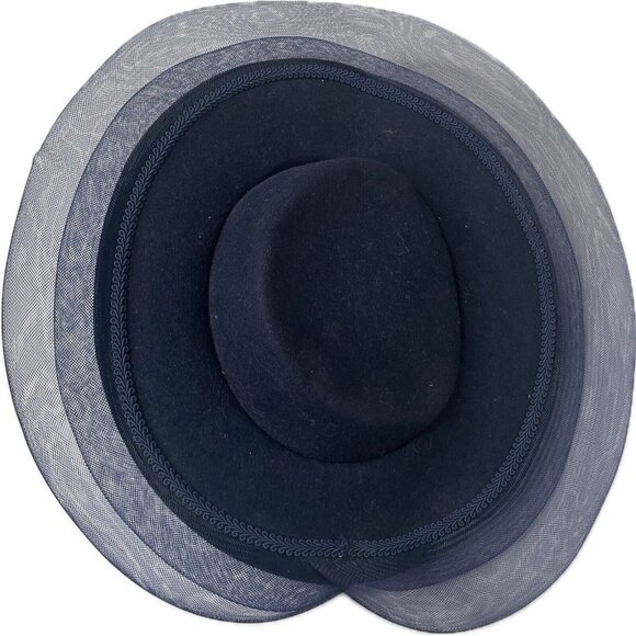 Mr. Hi\'s Classic Blue Felt Church Hat fascinator Derby Sweep & Sequins main image 4